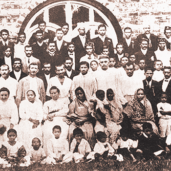 Members of the phoenix settlement (Gandhi third row from front, fifth from left)