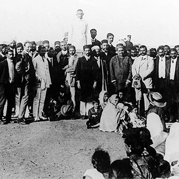 Gandhi at the farewell meeting, Durban
