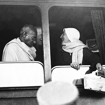 Mahatma Gandhi in a train in Rome, Italy